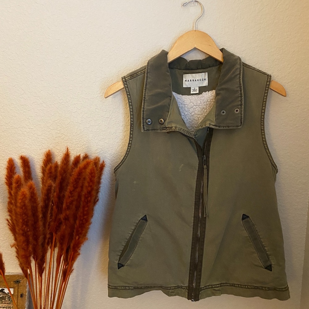 Anthropologie Sherpa Lined Army Green Vest